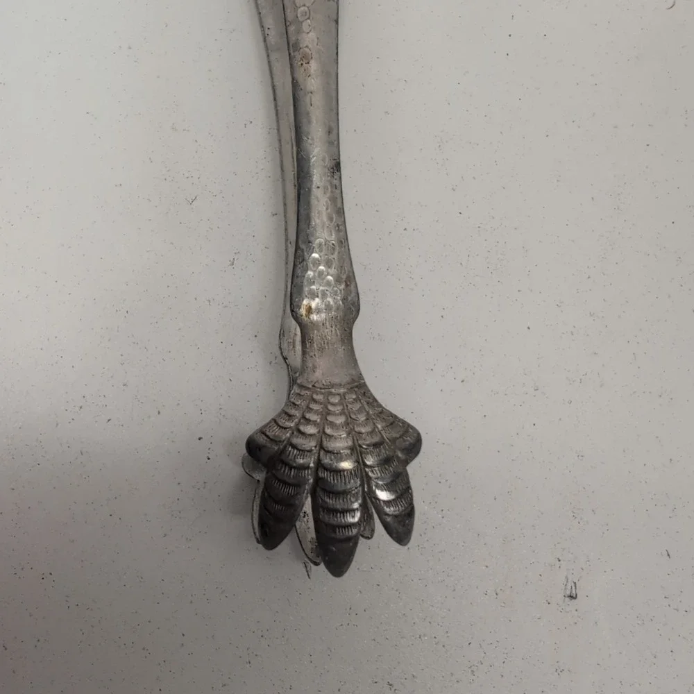 ANTIQUE HAMMERED STAINLESS CHICKEN CLAW ICE SUGAR CUBE TONGS 6.5 Inch Vintage